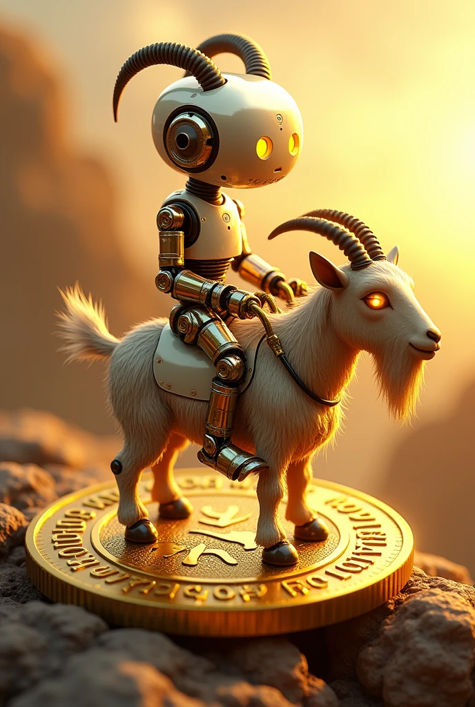 Create a crypto coin, on the coin is a bot on a goat , der Name ist Botwithgoat, the coin should be gold 
