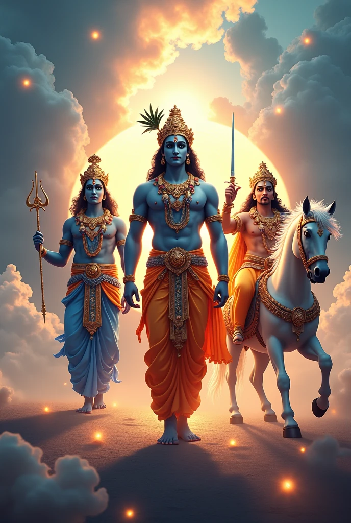 Lord Krishna Lord ram and Lord kalki .ultra high resolution photo realistic 1.4 uhd