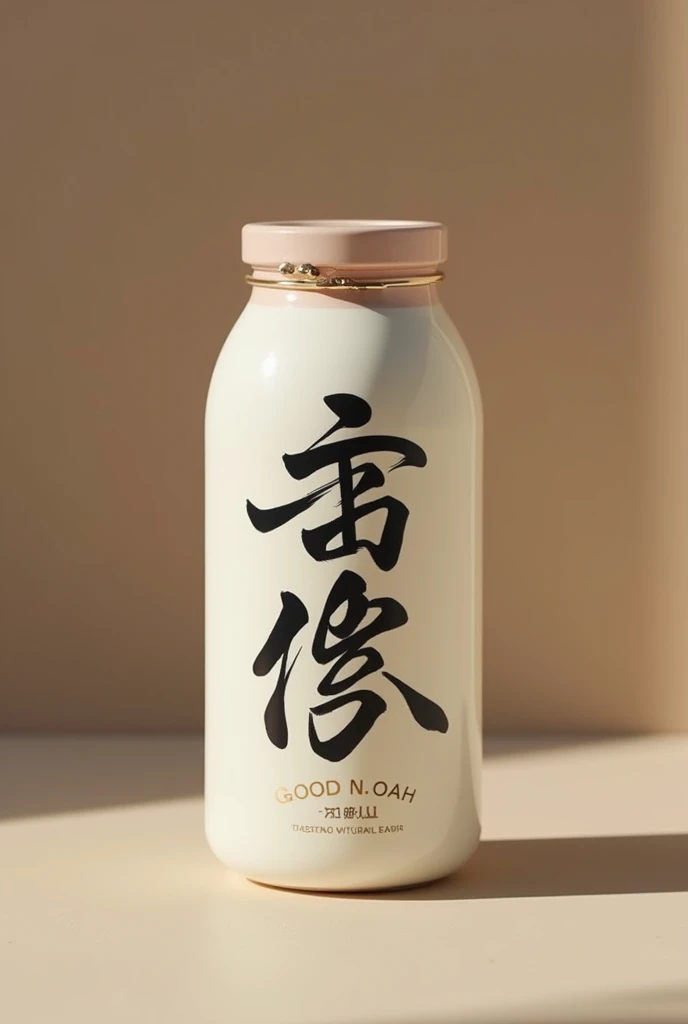 Create a new layer and select the Text tool (T). Enter text "Good Noah" in Japanese and choose a nice font, luxury from available font list. Adjust size, letter spacing and font to match the packaging design. Sử dụng các công cụ Style và Effects để thêm màu sắc, shadows or decorative effects if required. Save the design in a format suitable for use on round milk cans