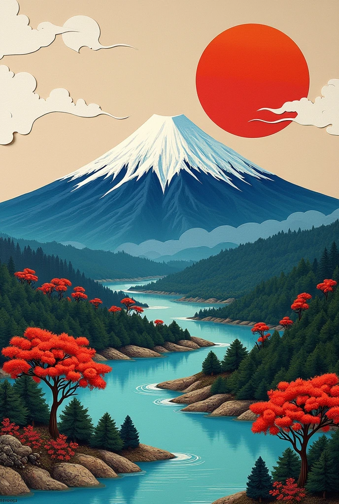 make an collage using mount fuji and put 7 elements of art