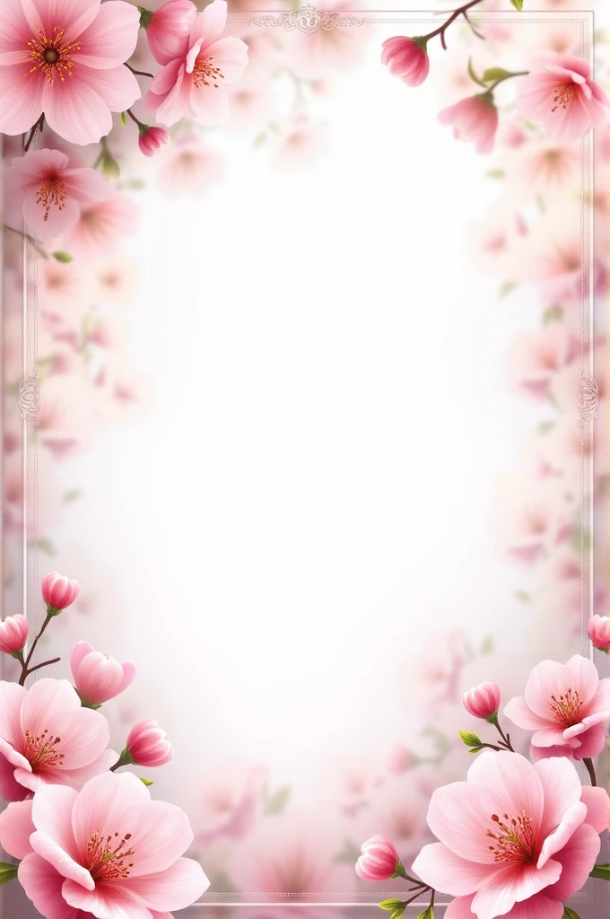 The image features a pink and white floral background with a decorative border. There is a large empty space in the center of the image.