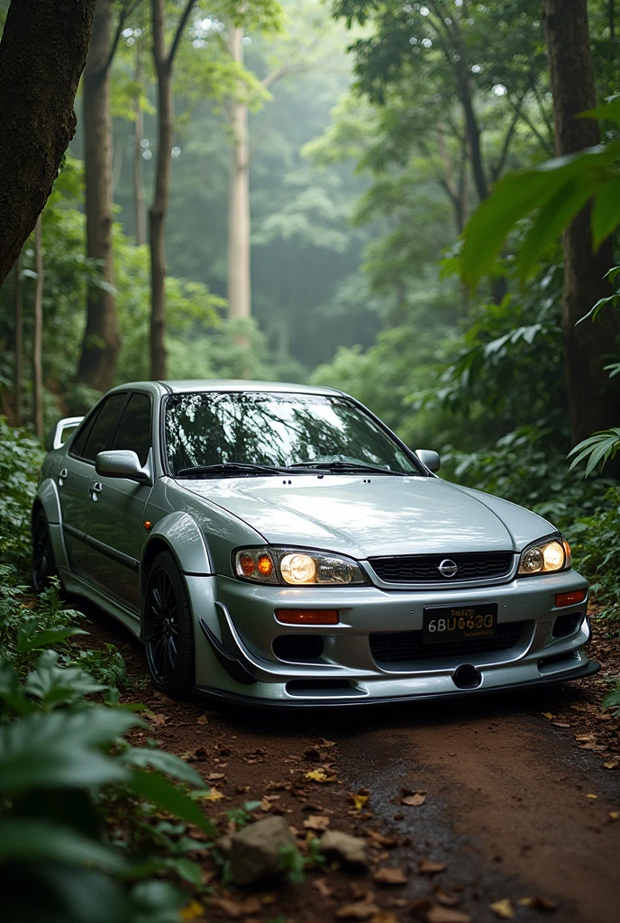 Nissan sunny n16 2000 manufacture car silvar colour car, wide bodykit in jungle