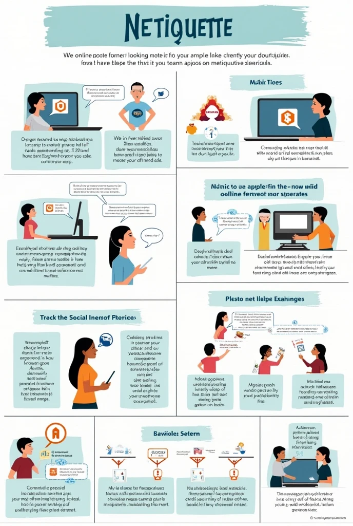 Create a poster showing the Netiquette rules with examples of how you can use them in your daily life, primarily online.