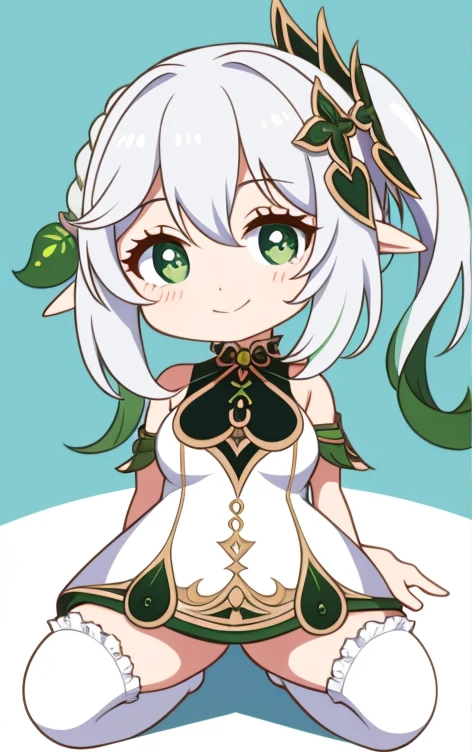 fullcg,Best quality,highest quality, 8k,Soft lighting, Confused, Looking at the audience, alone, smile, Knee socks,(Spread your legs,She spreads her organs to show her uterus),(Big Breasts: 1.2),Nahida Genshin Impact | Character Lora 1283,((low length:1.5)),((chibi:1.5)),((little child girl)),1girl,difficult,Cute official outfit,
