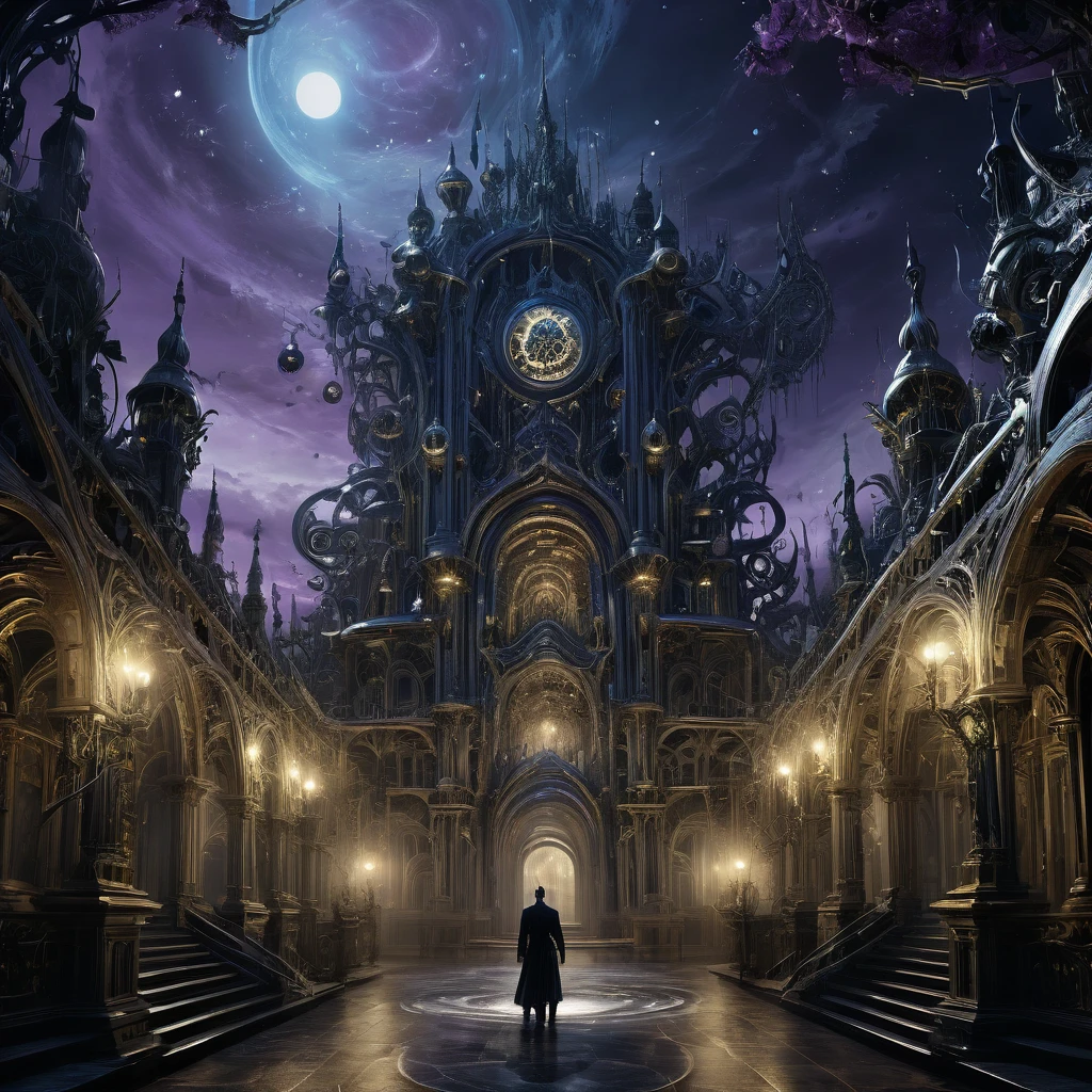 An AI-generated masterpiece depicting a chilling symphony of music resonating from within grotesque, organic structures inspired by H.R. Giger's nightmarish creations. The scene showcases the fusion of art and technology, creating an eerie and surreal ambiance. The image portrays the following elements:
- (best quality, 4k, highres, masterpiece:1.2), ultra-detailed, (realistic, photorealistic, photo-realistic:1.37) rendering: The image is of the highest quality, with intricate details and lifelike textures. The lighting and shadows are meticulously crafted to create a realistic atmosphere.
- Grotesque, organic structures: These otherworldly structures are reminiscent of H.R. Giger's signature style, blending bio-mechanical elements with hauntingly beautiful aesthetics. The intricate details of the structures convey a sense of dark elegance.
- AI-generated music: The air is filled with an ethereal symphony, harmonizing with the surroundings. The music is an AI-generated composition, creating a unique, haunting experience for the viewer.
- Eerie ambiance: The scene exudes a chilling atmosphere, with hints of suspense and mystery. The lighting is subdued but strategically placed to enhance the unsettling mood. Shadows dance across the grotesque structures, adding depth and drama.
- Surreal elements: The image presents a surreal setting that merges the boundaries ween reality and dreams. It sparks the imagination and invites viewers to explore the darkest corners of their minds.
- Cinematic color palette: The color palette consists of deep, rich tones, enhancing the eerie atmosphere. Shades of dark blues, purples, and blacks dominate the scene, adding a sense of unease and mystery.
- Unconventional perspectives: The composition features unconventional angles and perspectives, allowing the viewer to immerse themselves in the surreal world. The distorted viewpoints add to the unsettling nature of the image.
- Attention to detail: Every element of the image is m