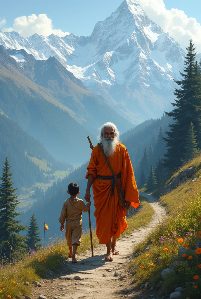 Indian Sadhu taking his on a spiritual path in the Himalayas