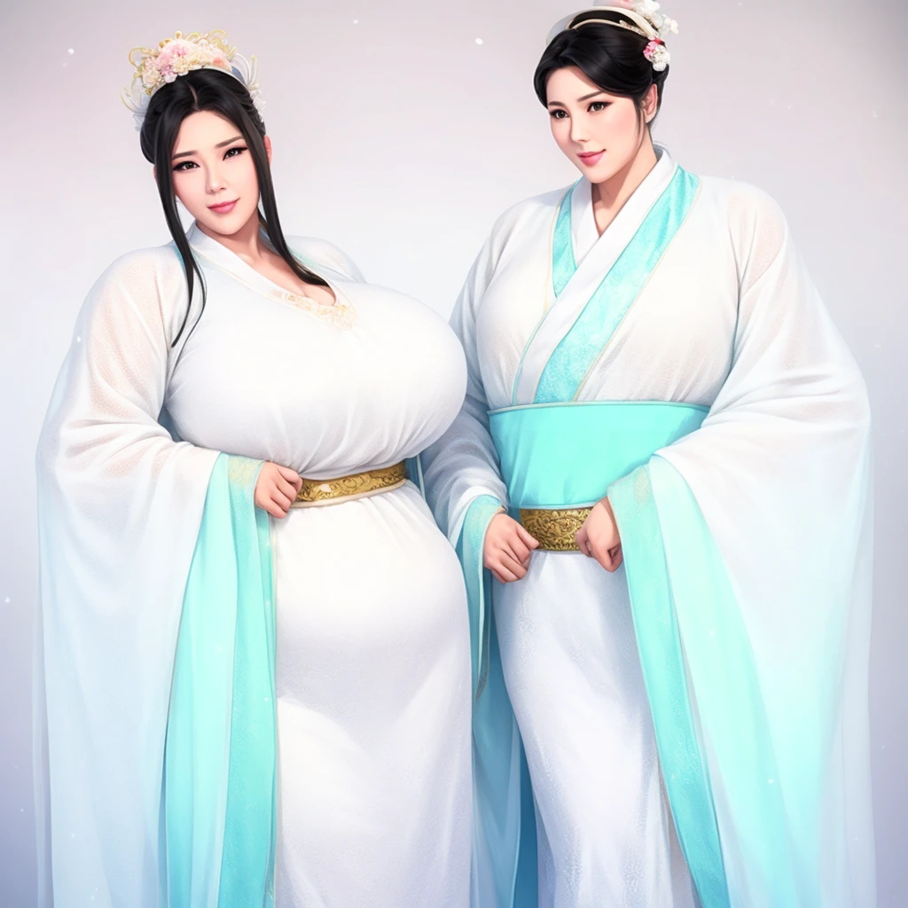 Ancient Chinese plump young women, Wearing sexy Hanfu long skirt, cleveage, Round and full breasts, The snow-white body is crying.