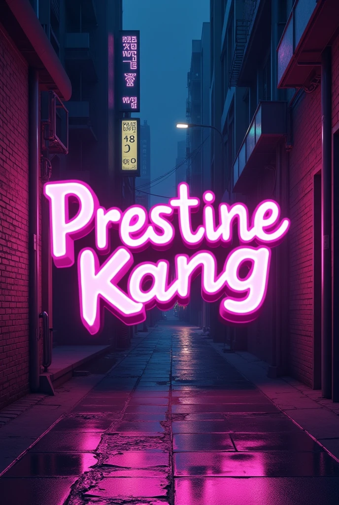 A girly crush pop theme logo titled PRESTINE KANG , purple, aesthetic, y2k number core, night street, no person, broken brick aesthetic 