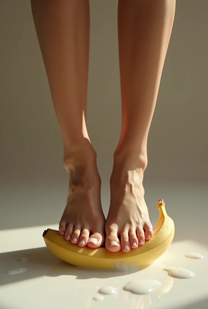 sexy, small soles of foot. Milk in soles, Soles to the camera, Stepping a peeled banana