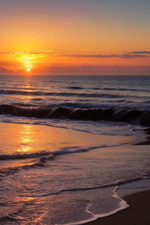 Sunset over the ocean beyond a seaside cafe