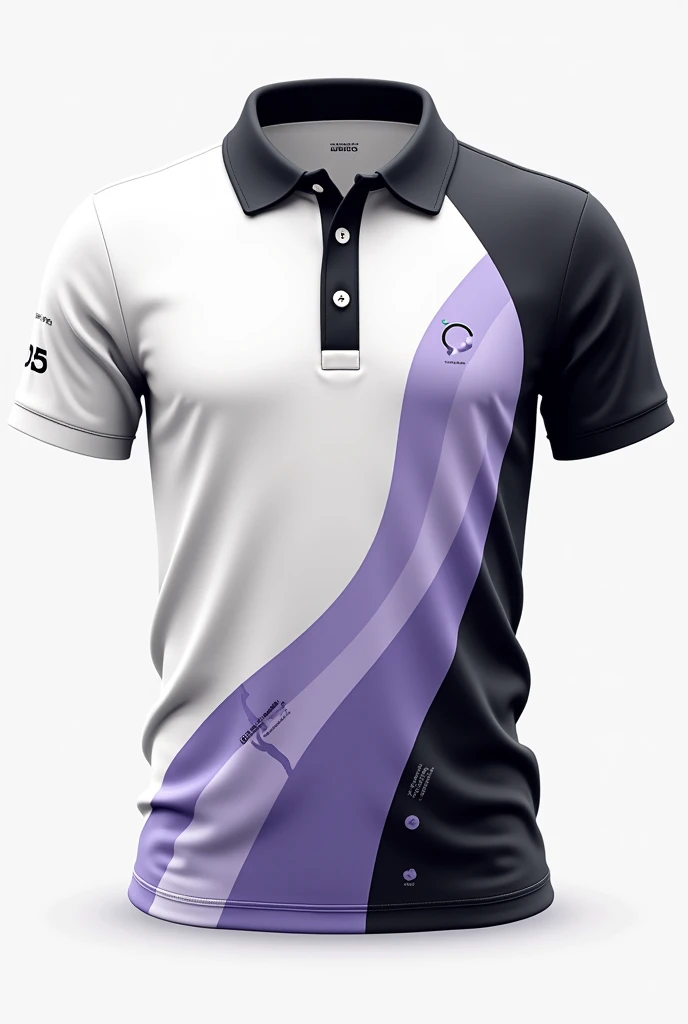 lay out design for our class polo shirt we are senior high school students and our strand is GAS,use this colors white black and lavender,make the design unique and decent