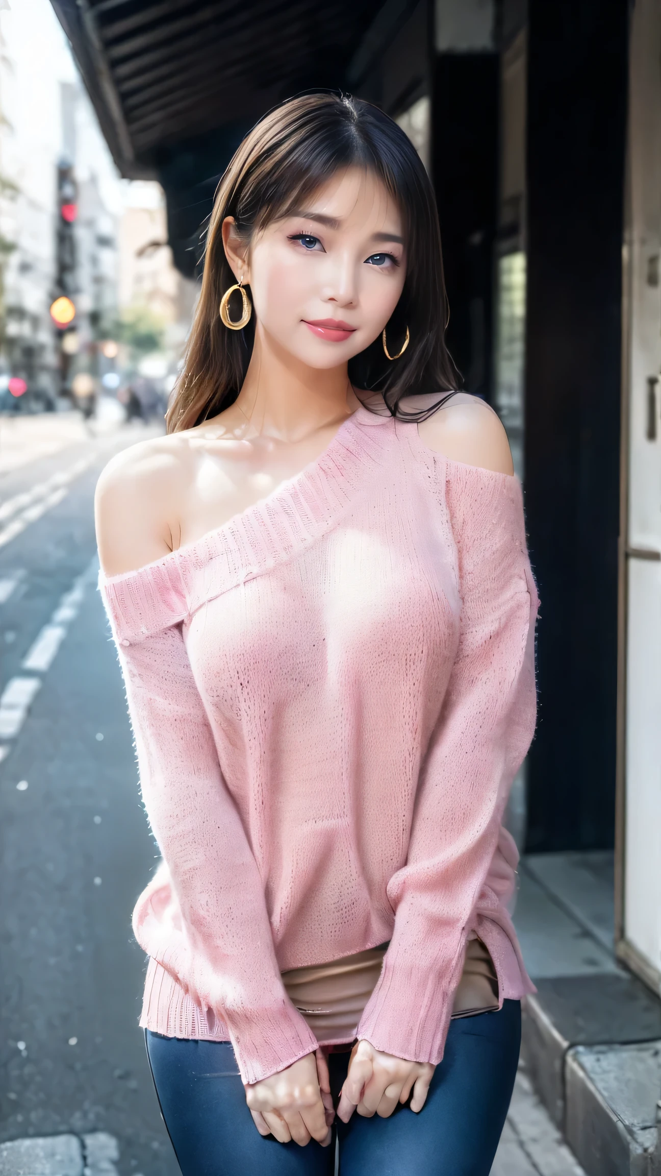 ((1 person, Japanese, Reina Morimoto, Morimoto_Queen, (Brown eyes, got it, 高got it), lipstick, Jade Earrings, muscular, healthy)), Sexy Gestures, fair, well-proportioned body, healthy)), ((Lonely, (1 female, pink lipstick), Very detailed, ambient soft Light, 4K, Perfect Eyes, Perfect Face, perfect Light, a 1 person)), strict, ((On Pavement, (Exposed shoulder sweater, Women's Sky Sweater, torn sweater, Black knitted セーター), mini skirt, (Torn mini skirt, Panties that are a little visible), High heelsブーツ, (High heels, 细High heels), Ripped high heels boots, thigh-High Boots, Thighs and beige skirt, High Boots, Sexy look, Wearing a beige dress, Sexy clothes, In the city, Monuments, Contemporary sculpture, Beautiful polka dance, Nice view, There are neon Lights, (pantyhose), Above-the-knee boots, night, Light)),behind,Recall,Back to photos,Return to the audience,Bend your body and lift your hips,Lean towards the audience