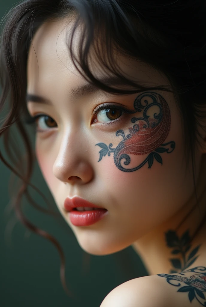 Tattoo，girl，close up，cute