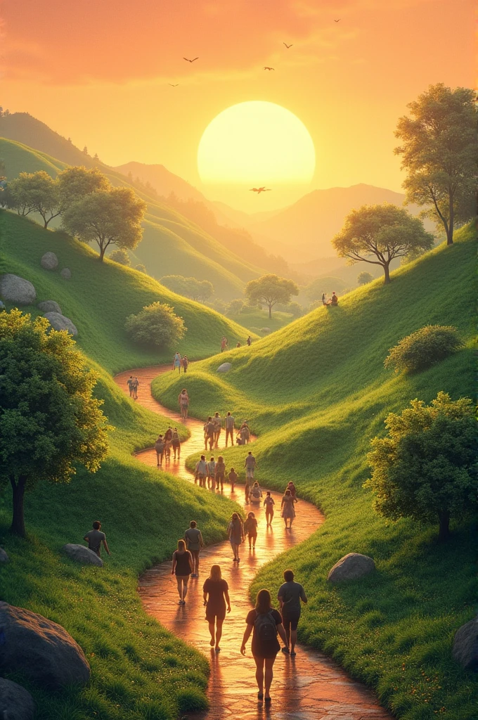 People going here and there sunset view nature background