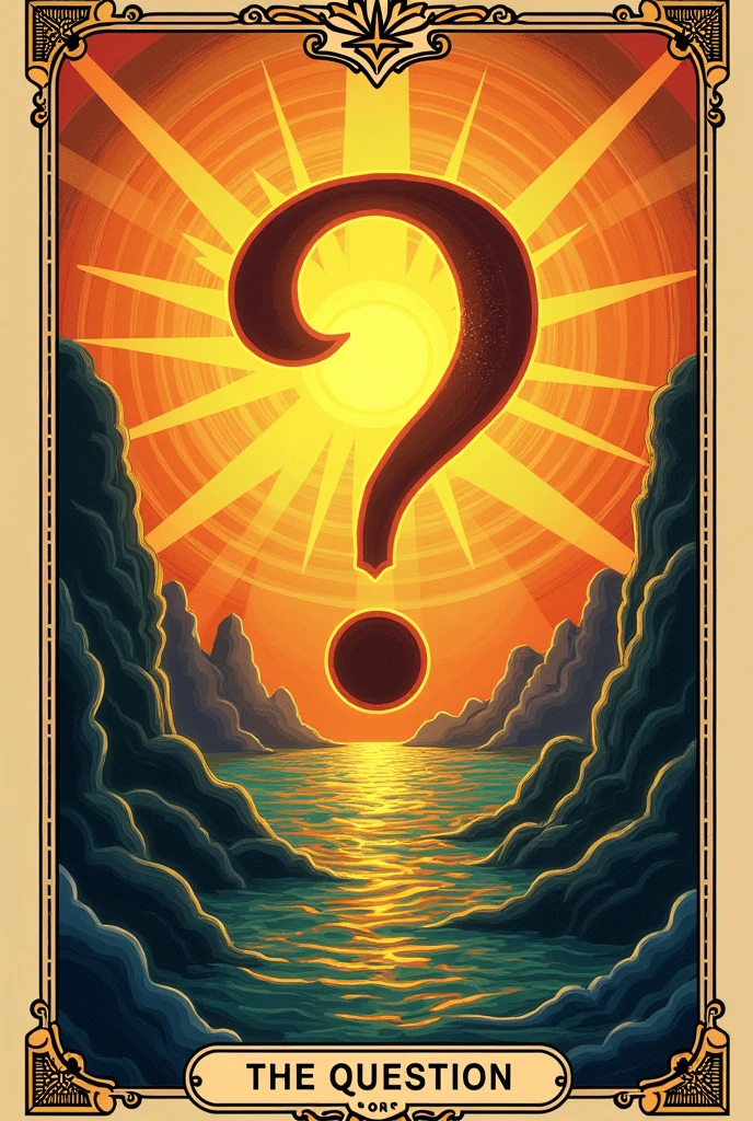 A tarot card titled the question featuring a question mark and a sun