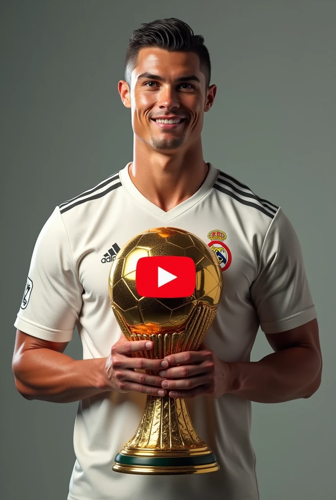 Cristiano Ronaldo with Ballon dor with YouTube logo on it