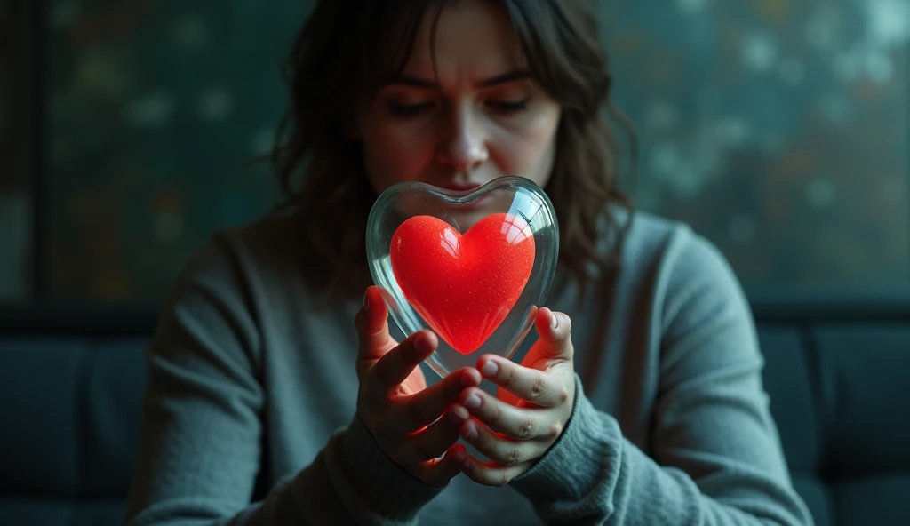 Photo portrait. Locking heart away, glass body hyper detailed 8k cinematic 35 mm 8k uh