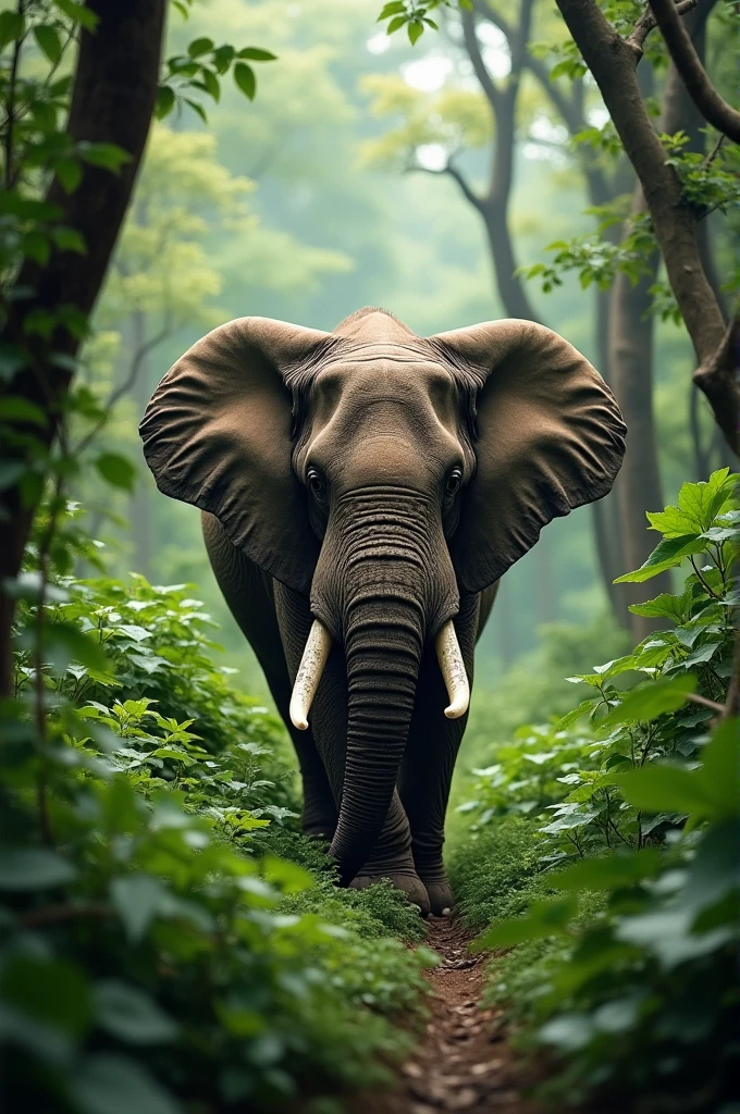 Majestic elephant roaming through a lush jungle, exquisite details of foliage and dappled sunlight, vibrant ecosystem full of life, captured with a Canon 5D Mark IV, 50mm f/1.2, shallow depth of field --ar 16:9 --stylize 100