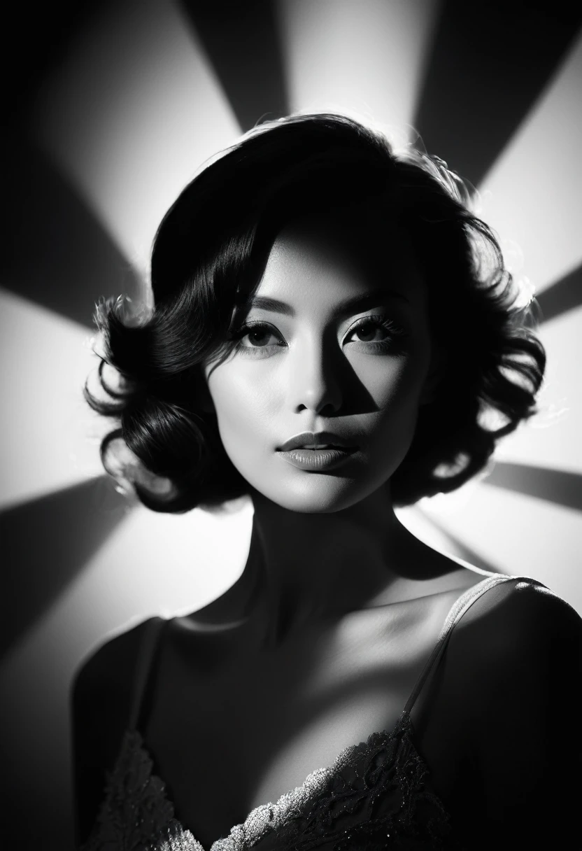 black and white, Candid silhouette of a woman, half body shot, whimsical photography style, captured with an Arriflex 35BL camera using Canon K25 prime lenses, cinematic, dramatic lighting, ultra clear, breathtaking surreal masterpiece.