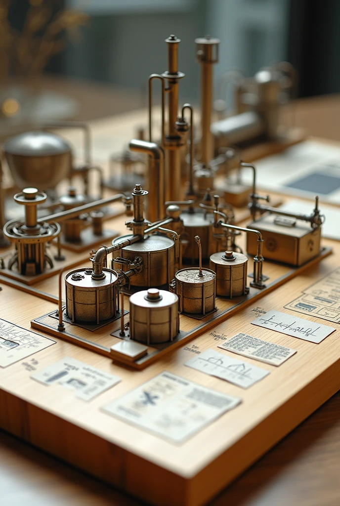 Oil extraction with solvent extraction plant model for exhibation with wooden board and papers only