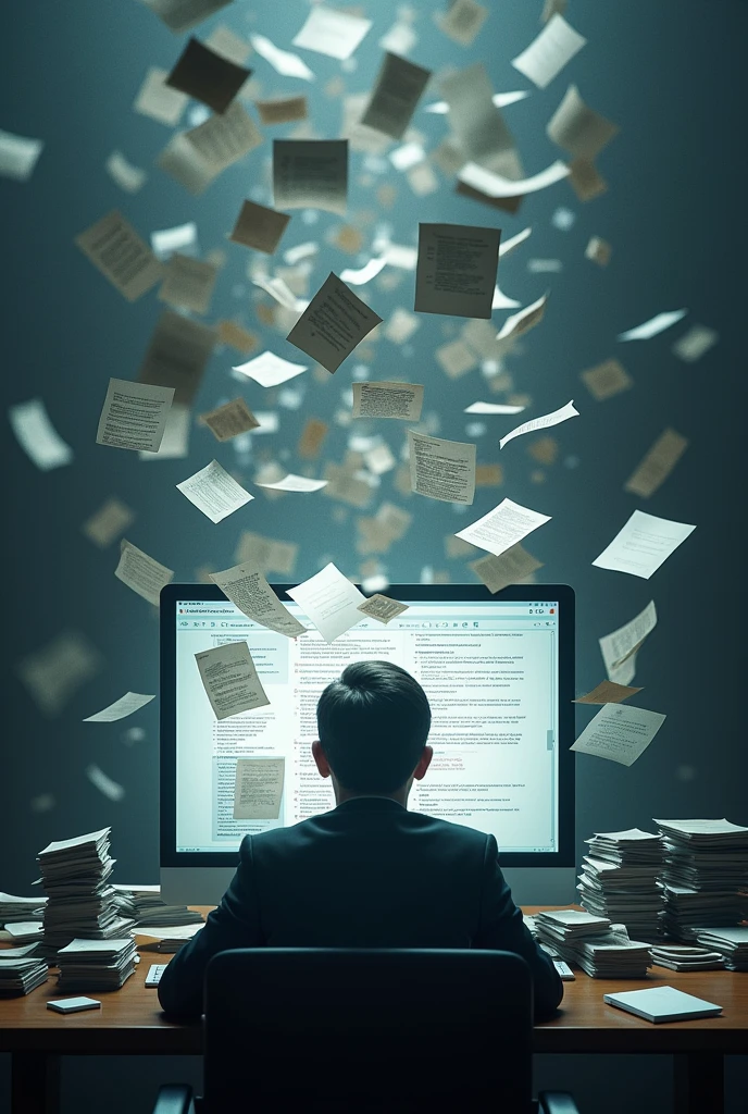 
papers are flying onto the computer screen