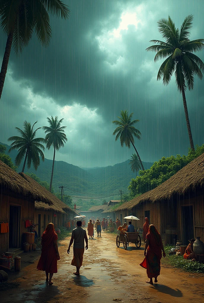 scene of storm in village in india