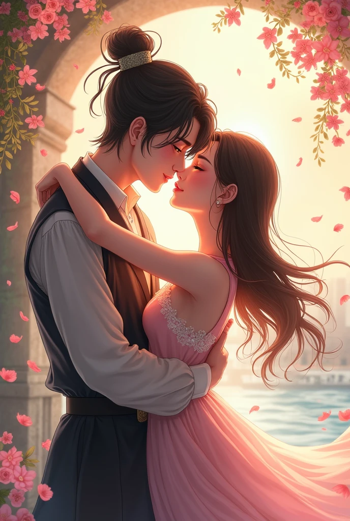 draw ganyu kiss with cute girl