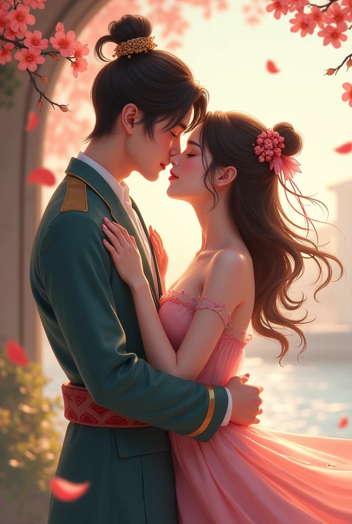 draw ganyu kiss with cute girl