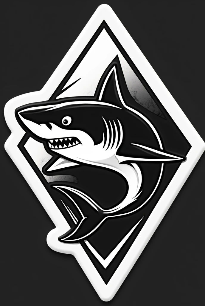Diamond Shark Sticker Black and White