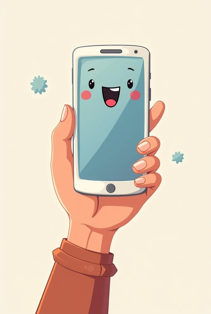 Hand holding phone cartoon photo