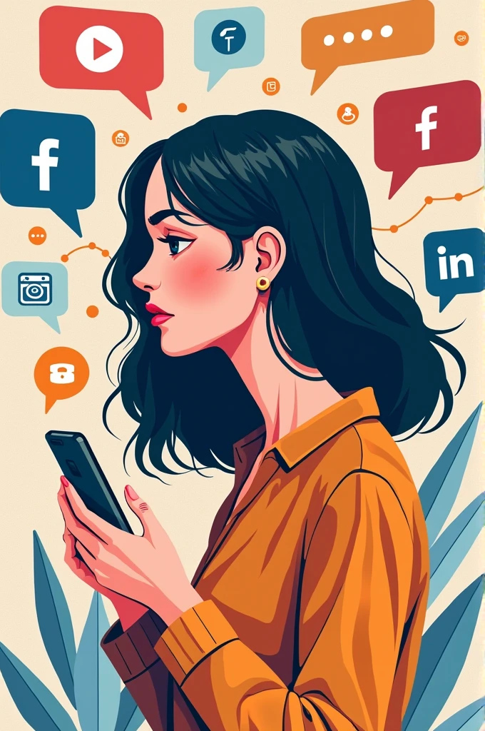 a girl using different social media platforms and being aware of using it poster