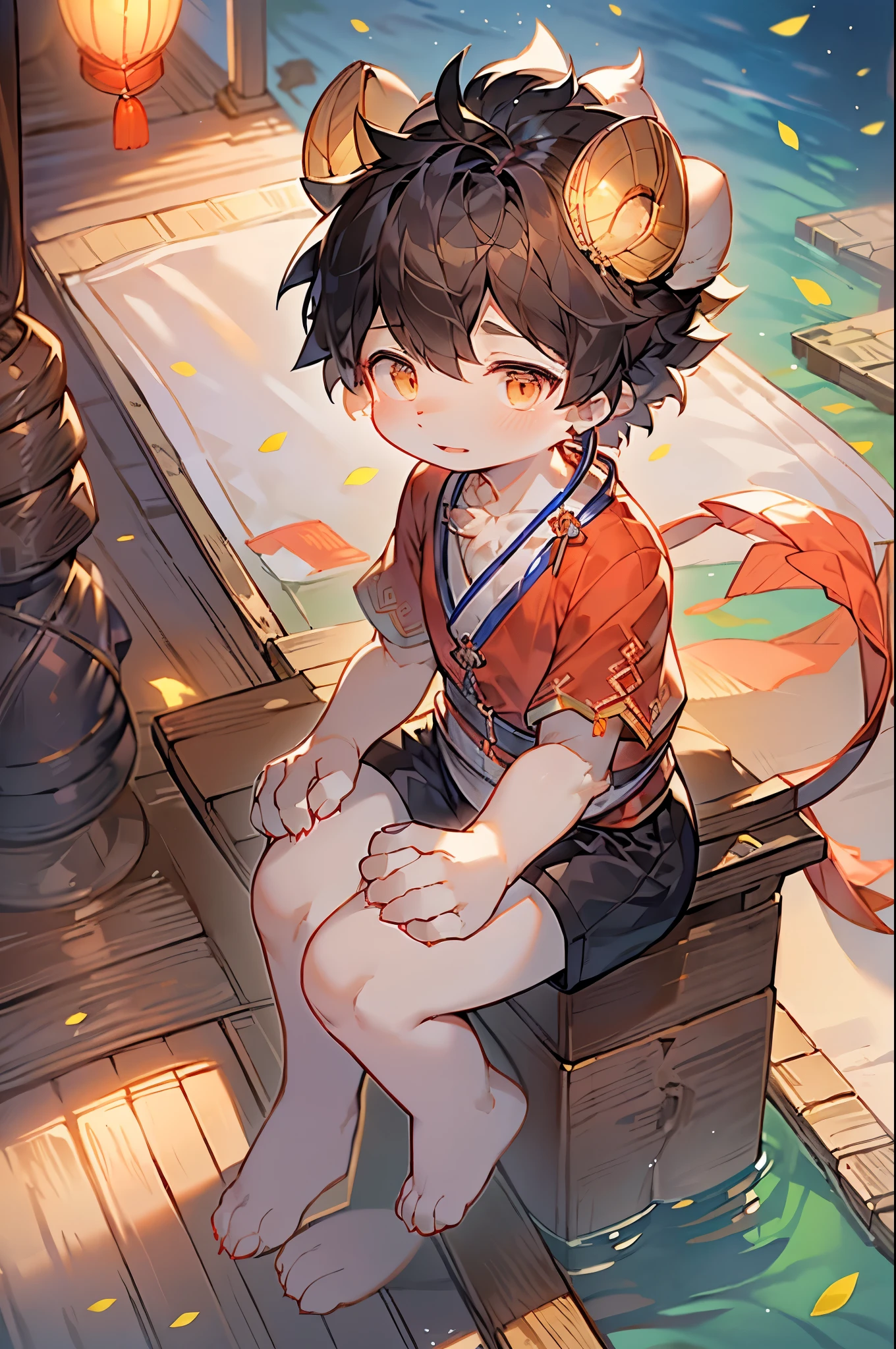 Arav man wearing a straw hat sitting on a boat, cai xukun, Hanfu, Chinese, white Hanfu, Inspired by Border Guardians, Inspired by Liu Jun, Dressed in ancient Chinese costumes, Inspired by Huang Gongwang, Inspired by Gu An, Inspired by Chen Daofu, Inspired by Xiao Yuncong, Inspired by Wu Bin