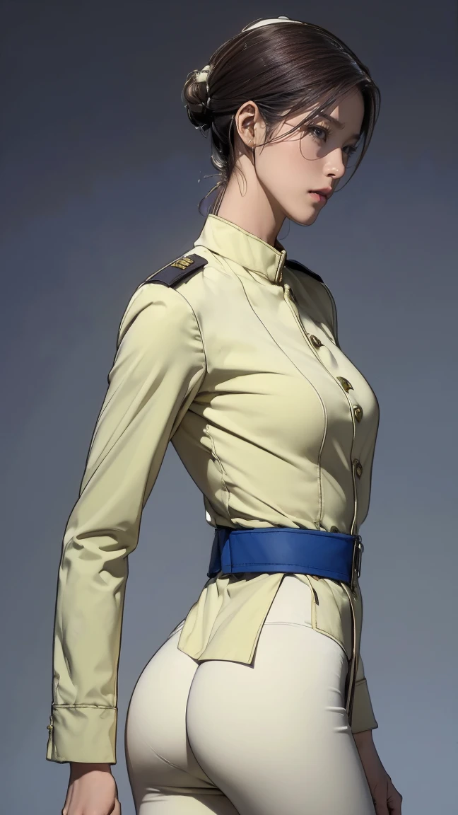 ((masterpiece)),(((Highest quality))),((Reference Sheet, Character Design, front, return, ~ ~ ~ side, Mr...々Hairstyle, Mr...々performance, Facial Expressions)), , Cute type, (Very slim:1.4), (Very small ass:1.4), Realistic buttocks, (Medium Bust:1.4), Short Bob, Thin thighs, Long legs, It's not a big deal,(A female Earth Federation officer is walking), (Wearing Earth Federation military uniform, White and pale yellow uniforms),(Worn by federal government employees&#39;White Hat:1.5)
