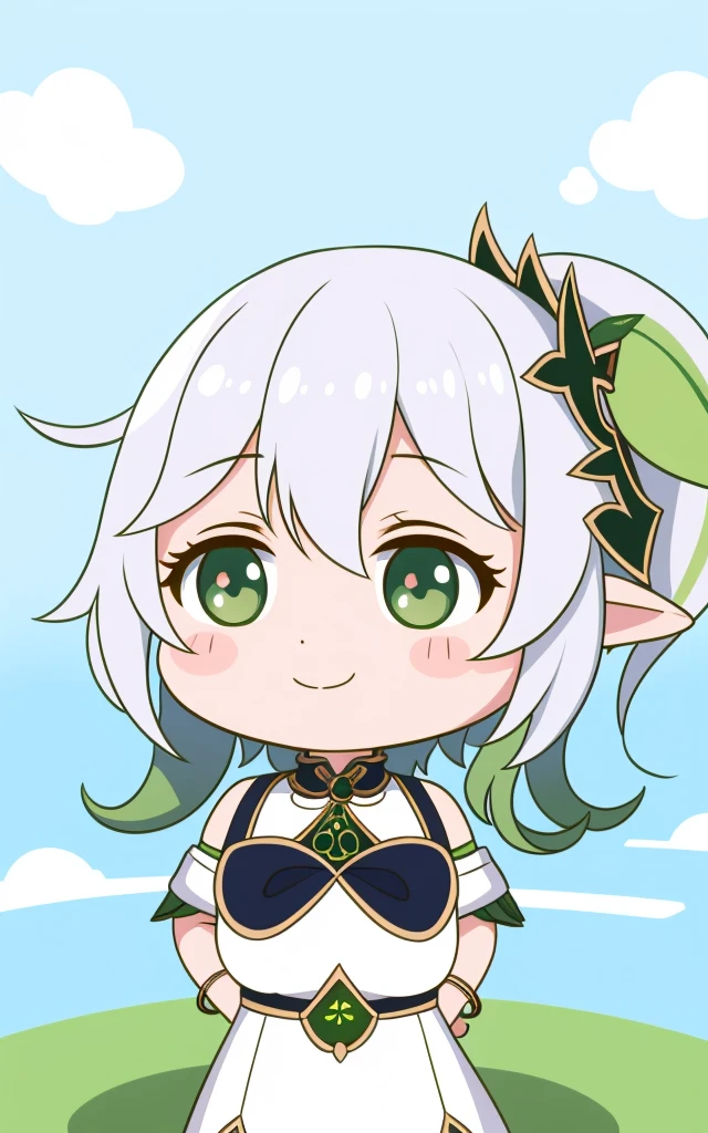 fullcg,Best quality,highest quality, 8k,Soft lighting, Confused, Looking at the audience, alone, smile, Knee socks,Nahida Genshin Impact | Character Lora 1283,((low length:1.5)),((chibi:1.5)),((little child girl)),1girl,difficult,Cute official outfit,cowboy shot,