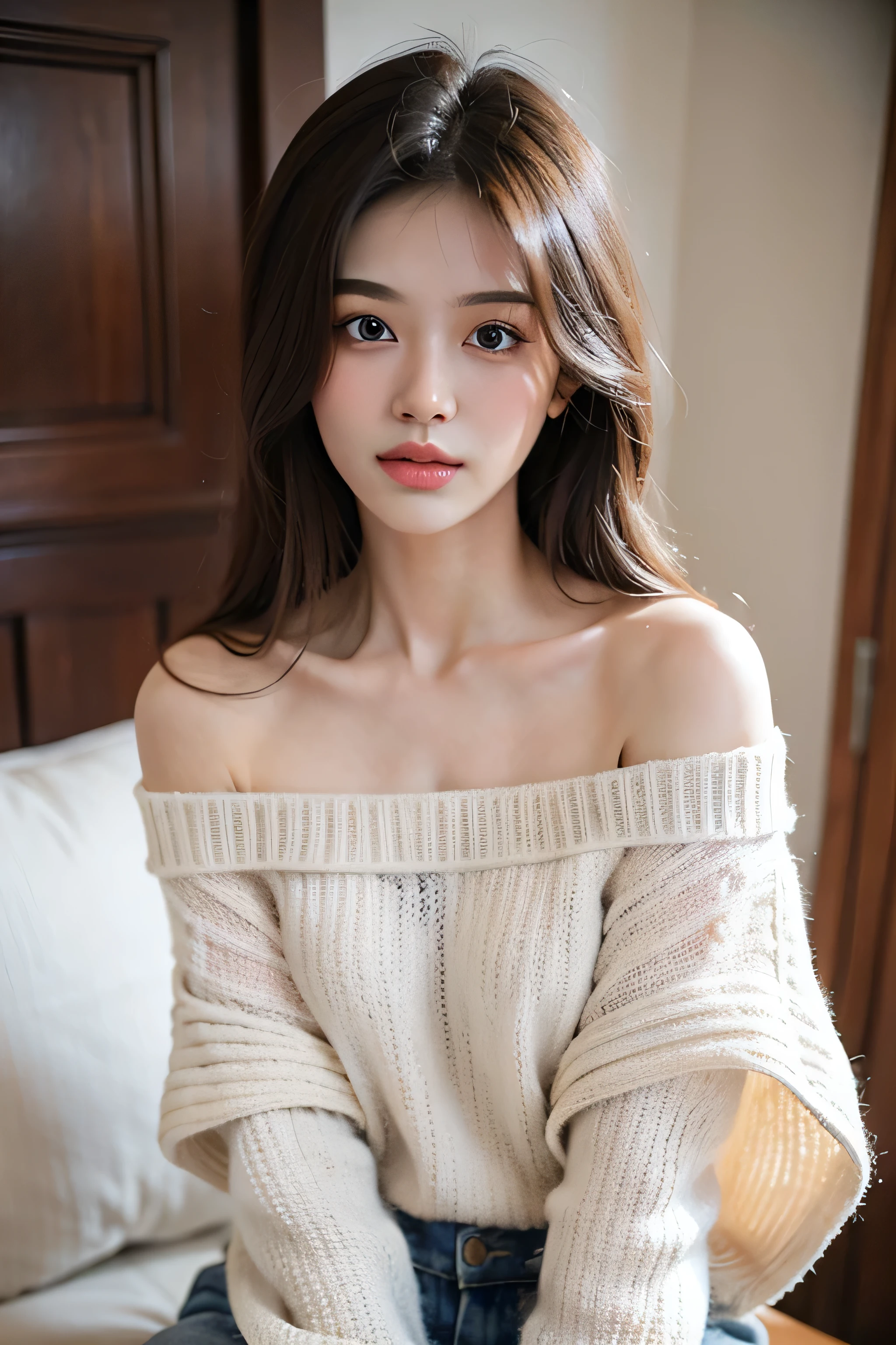 ((best quality)), ((masterpiece)), (detailed), 1girl, off-shoulder sweater, 