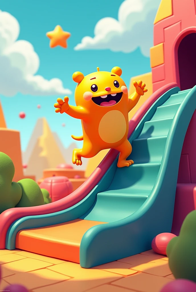 Cartoon climb up on slide stairs