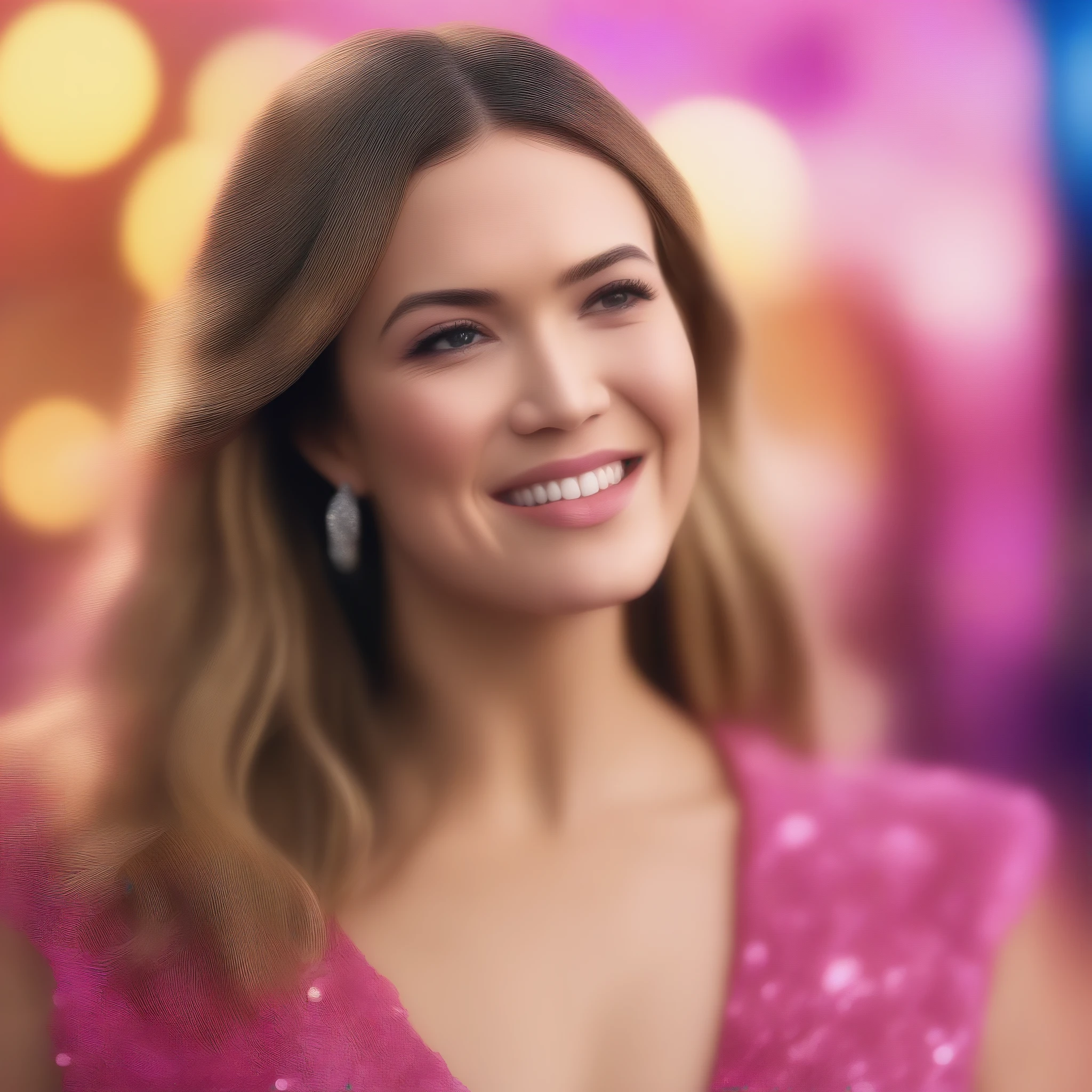 best quality, highres, 8k, masterpiece, photography, a blonde Mandy Moore stars in the movie poster for the Barbie film, 40 years old, a girl, blonde hair, (real skin texture: 1.3), (slender figure: 1.1), bright and shiny lips, (Immersive Ambience, Chiaroscuro: 2.0, Dim Light: 1.2, High Contrast, Bright Colours), (Bokeh: 1.5), Blurred, delicate facial features, high contrast, (Fuji colors: 1.5), film grain