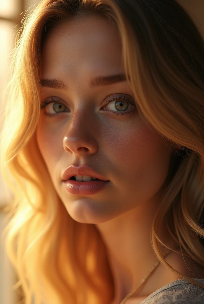 1 blonde woman, extremely detailed face, beautiful detailed eyes, beautiful detailed lips, longeyelashes, cute expression, soft lighting, fine art portrait, warm colors, intricate details, (best quality,4k,8k,highres,masterpiece:1.2),ultra-detailed,(realistic,photorealistic,photo-realistic:1.37)