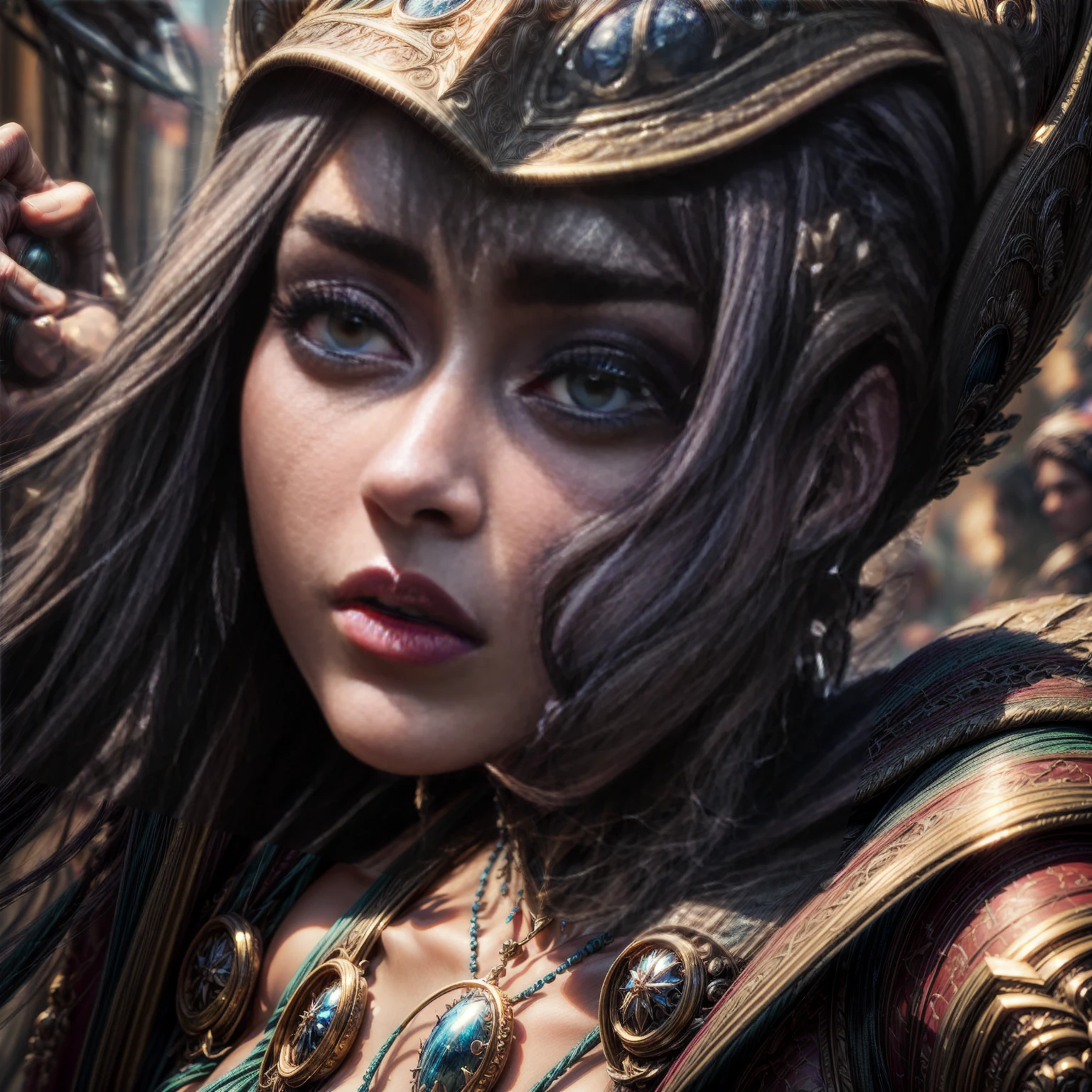 a group of female adventurers, cinematic composition, each wearing intricate patterned clothing and armor, beautiful detailed eyes, beautiful detailed lips, extremely detailed eyes and face, long eyelashes, dynamic poses, varied facial expressions, advanced equipment and weapons, dramatic lighting, epic fantasy landscape, (best quality,4k,8k,highres,masterpiece:1.2),ultra-detailed,(realistic,photorealistic,photo-realistic:1.37),cinematic angle, dramatic atmosphere, vibrant colors, fantasy art, digital painting