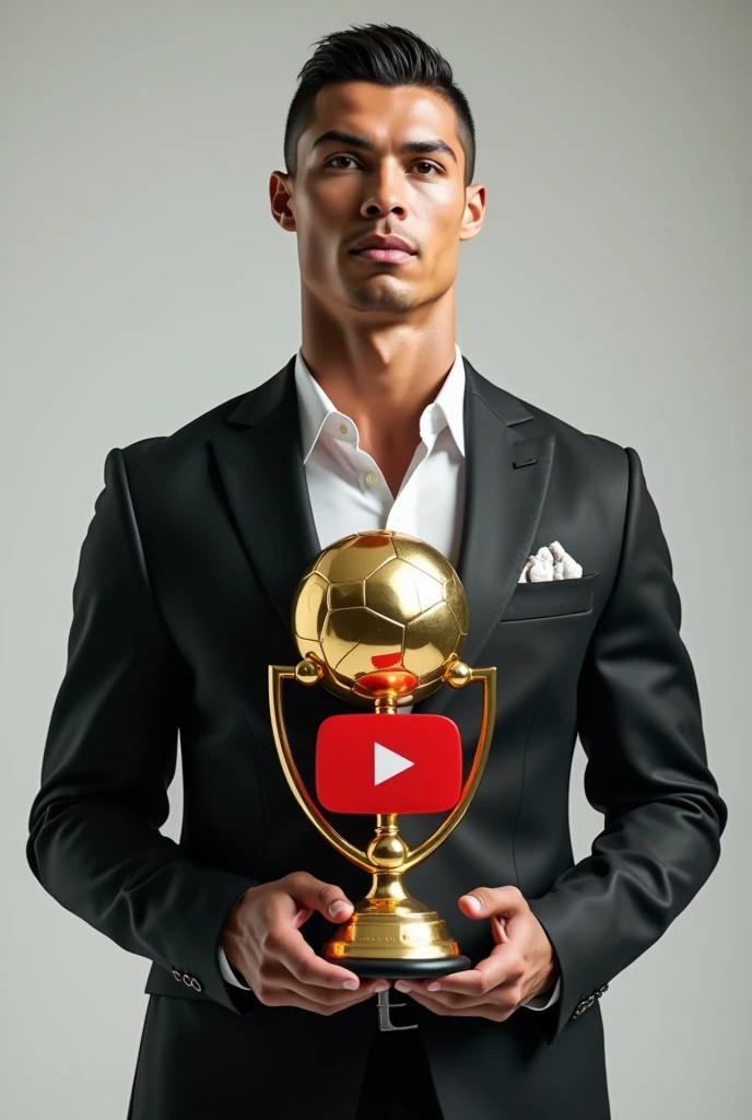 Cristiano Ronaldo with Ballon dor with YouTube golden logo on it