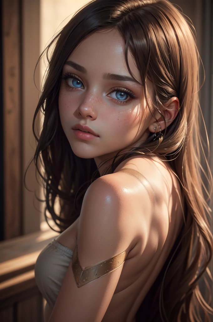 8K, Best Quality, Masterpiece, Ultra High Resolution, (Realism: 1.4), Original Photo, (Realistic Skin Texture: 1.3), (Film Grain: 1.3), (Selfie Angle), 1 Girl, Beautiful Eyes and Face Details, Masterpiece, Best Quality, Close-up, Upper Body, Looking at the Viewer, ass focus