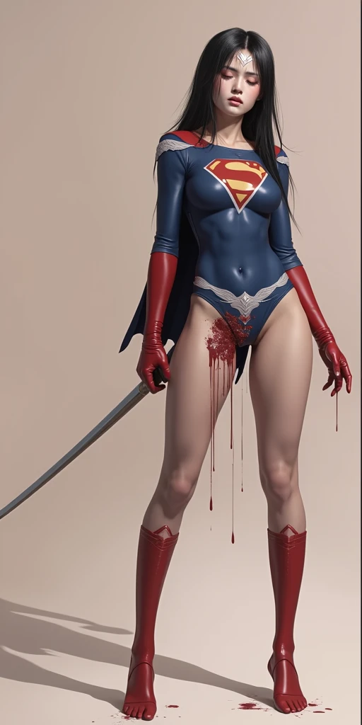 Bloody Japanese Supergirl 、Eyes closed、Bleeding from the crotch、I'm in pain、Spit from the mouth
