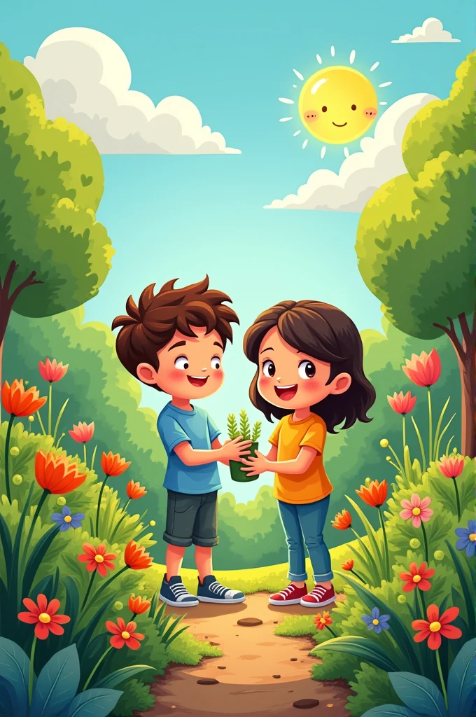 Generate a photo within cartoon style Their efforts not only revitalized the garden but also strengthened their friendship. The garden became their special place, a testament to their shared adventure and a reminder that the greatest treasures are the bonds we form and the memories we create together.