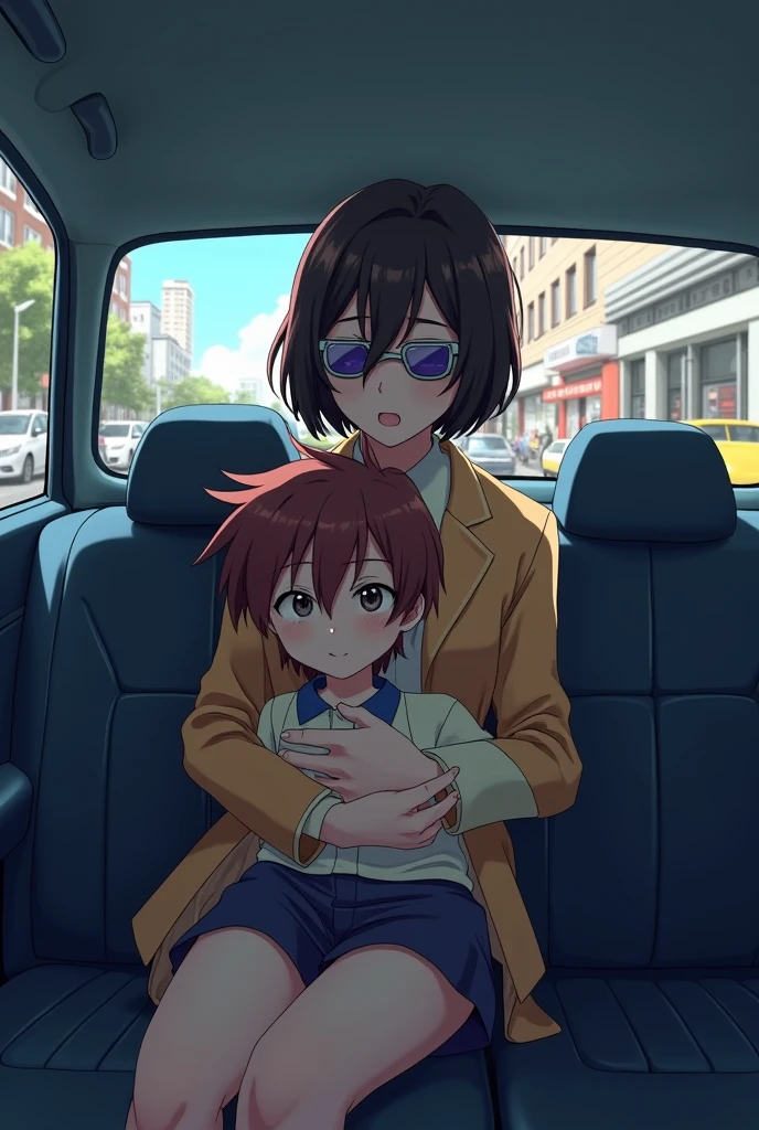 "Son, there is no space in the car, sit on sister's lap at the back seat"

[Time is 3:00pm]
[And location is a city]
[And sister is hug the son]
[And sister veering a Goggles on his eyes]
[And make like anime art]
[And Son age is 19]
[And sister age is 25]
[And sister looking smart]
