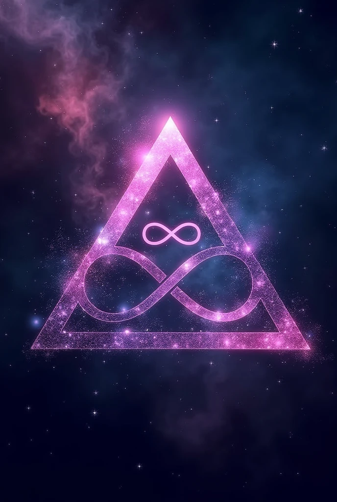"Create a logo with the text 'CharlesSouza' in a bold, futuristic font. The theme should be the cosmic universe, with a background of stars, galaxies and cosmic dust. At the center, include an inverted triangle with the infinity symbol (♾️) Inside him. the color palette should be dark, featuring bright purple and blue tones, giving a mystical and celestial touch to the design." image ultra realistic "8k"