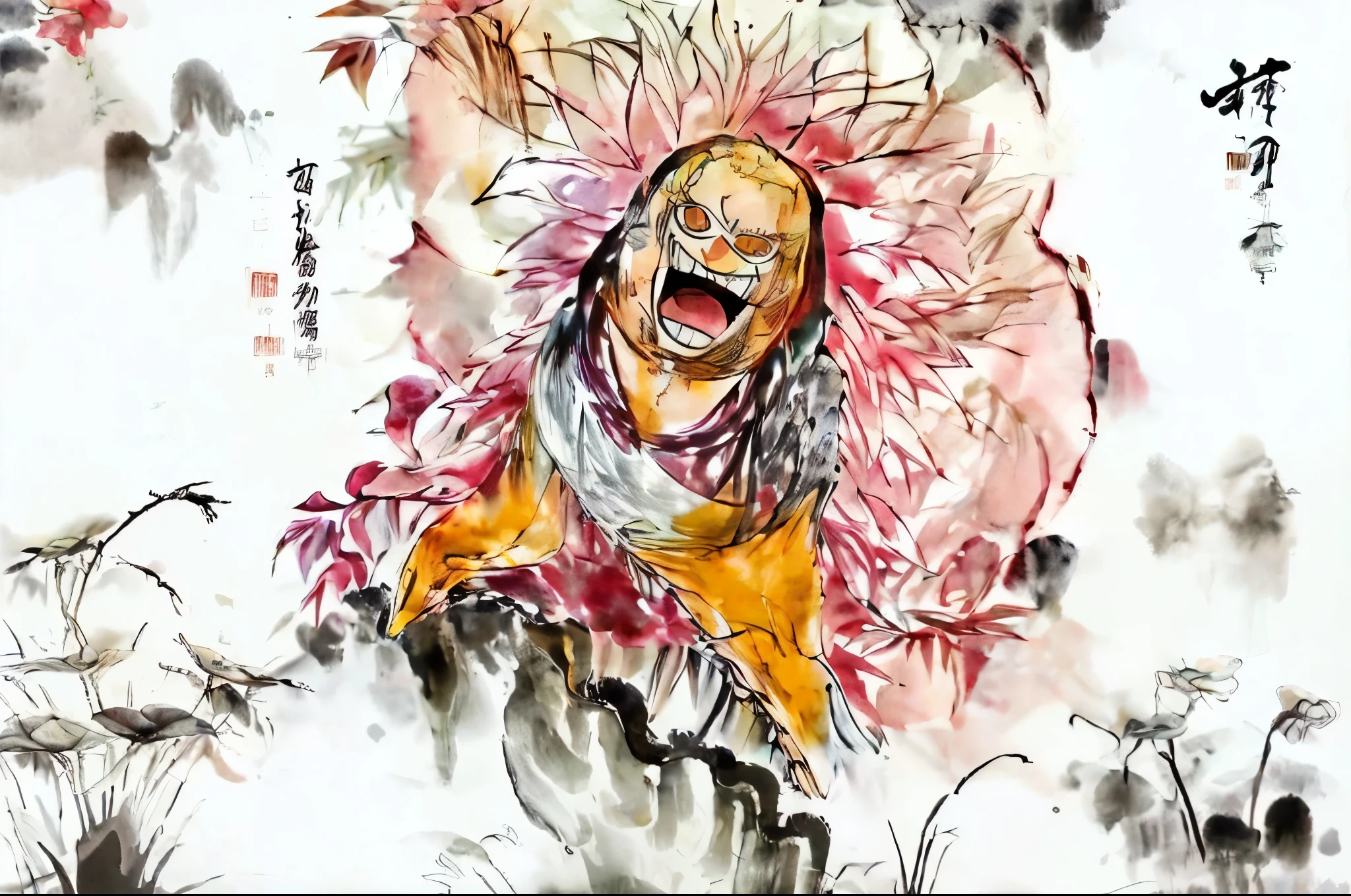 black and white tones:1.3, masterpiece, best quality, tradition chinese ink watercolor paintings:1.2, use thick and light inks to create light and dark changes and layers
