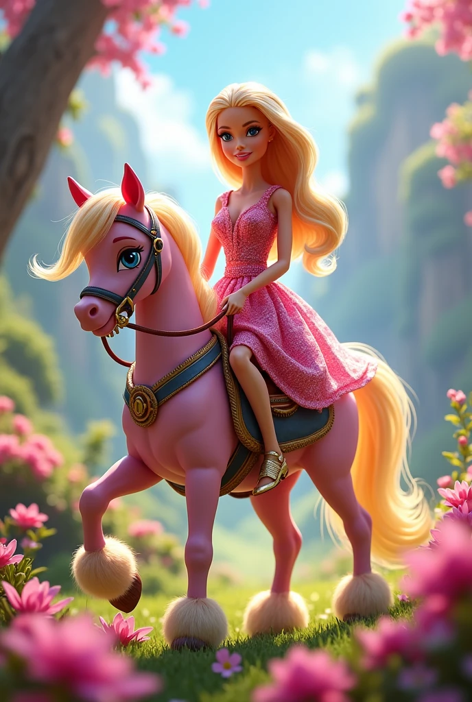 Barbie rides a pony from My Little Pony 
