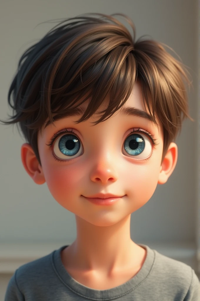 a boy with brown hair, blue eyes