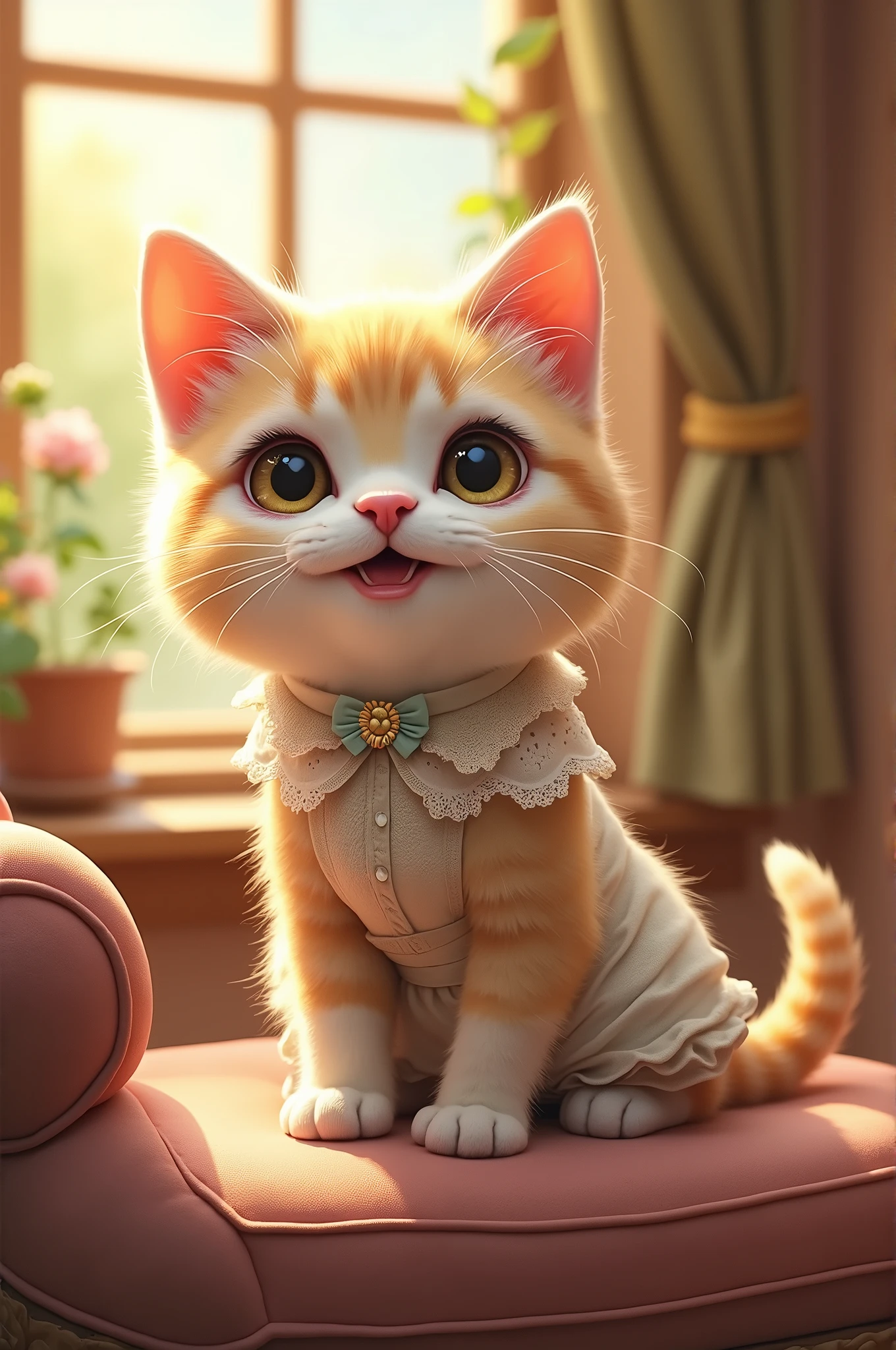 A cute cat with dress for human