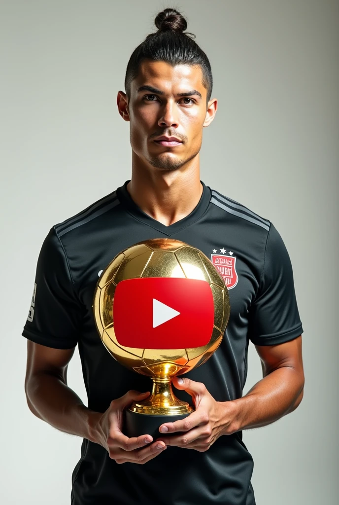 Cristiano Ronaldo with Ballon dor with big YouTube golden logo on it